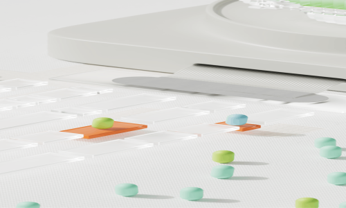 services-01 Abstract representation of AI ethics with pills on a clear pathway, symbolizing data sorting.